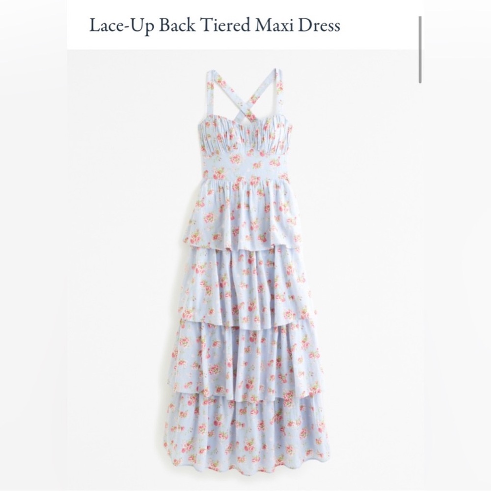 Abercrombie & Fitch Light Blue Floral Tiered Maxi Dress